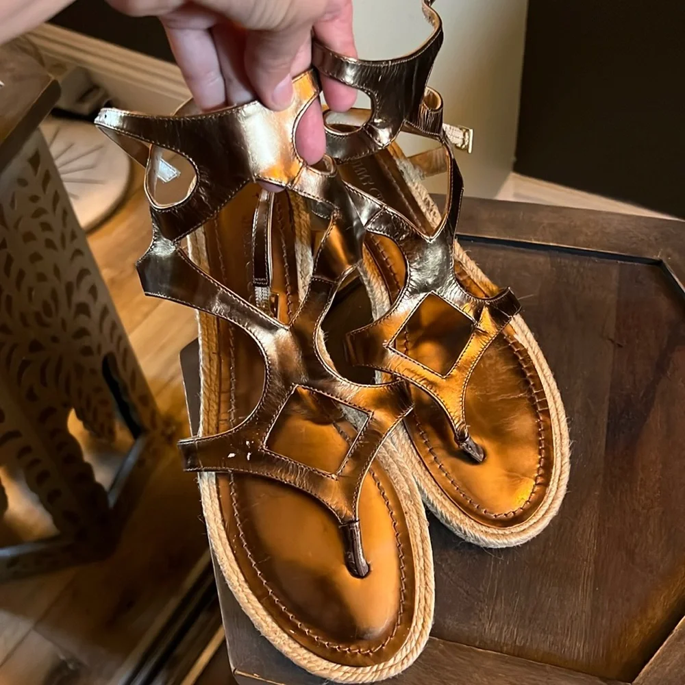 🛑 1 hour sale. Jimmy Choo, size 39EU, Metallic Espadrille Gladiator Sandals - Picture 2 of 14